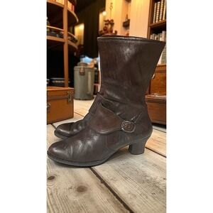 Born Brown Leather Mid Calf Heeled Buckle Western Granny Style‎ Boots Size 10